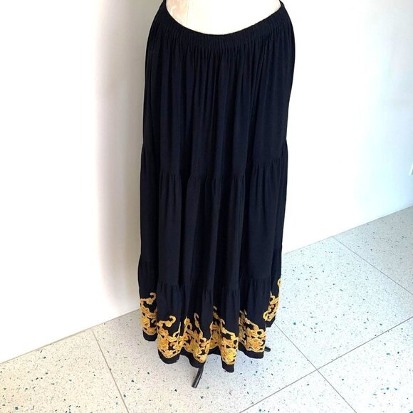 Double D Ranch Maxi Skirt Womens Size Medium M Vintage Tiered Embroidered Black - Picture 8 of 9